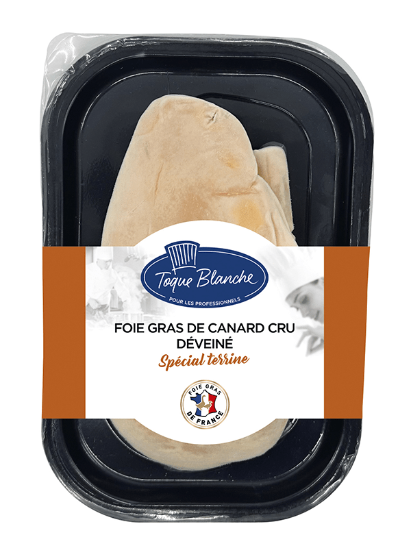 Toque Blanche - Foie gras de canard cru de 450-650g préalablement déveiné.